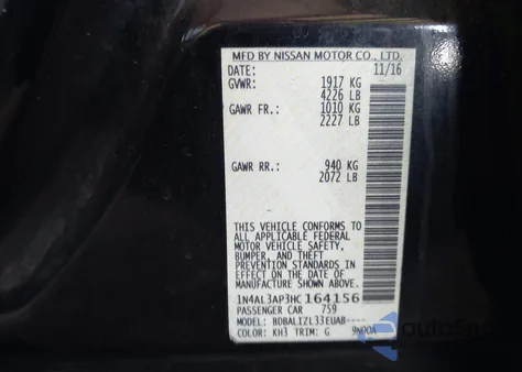 2017 Nissan Altima 2.5 Sv from USA, damaged, VIN 1N4AL3AP3HC164156